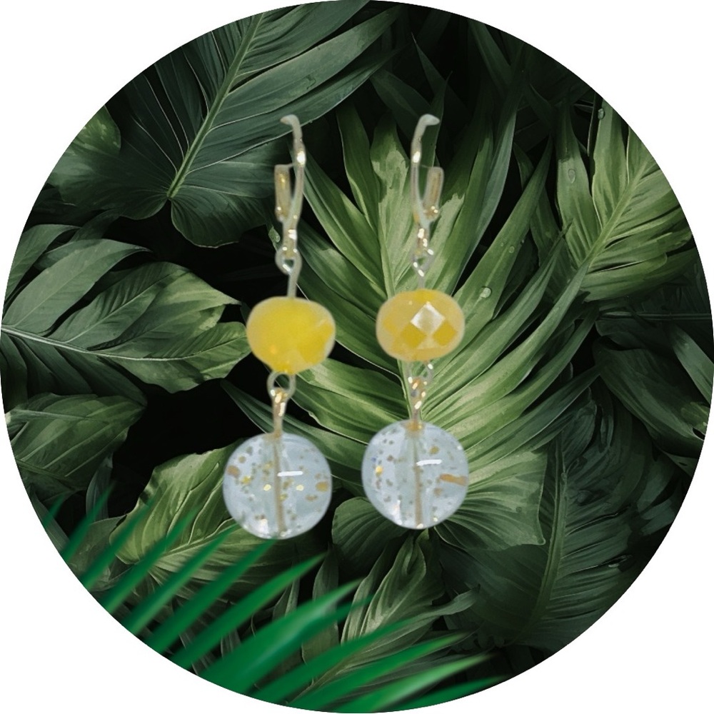BOUTIQUE Contemporary Yellow and Silver Geometric Earrings, Pave Faceted Dangles